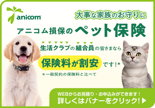 皆さまはペット保険に入っていますか？組合員ならアニコム損保のペット保険に一般契約よりも割安で契約できます！